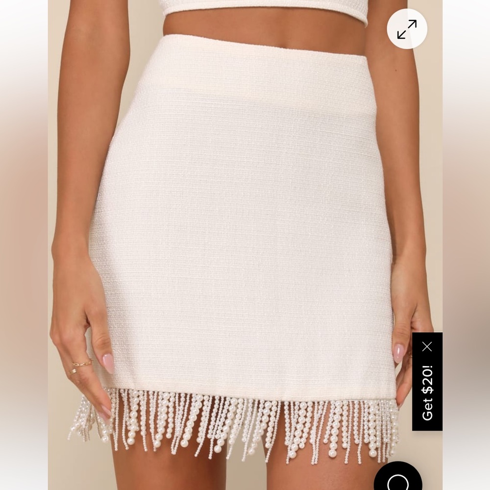 Lulu's Ivory Beaded Fringe Mini Skirt